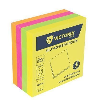 Samolepicí bloček, neon, 75x75 mm, 400 listů, VICTORIA