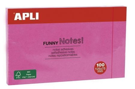 Samolepicí blok "FUNNY", růžová, 125x75 mm, 100 listů, APLI