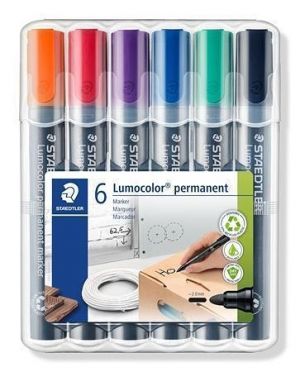 Permanentní popisovač "Lumocolor 352", sada, 6 barev, 2 mm, kuželový hrot, STAEDTLER 352 W