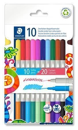 Fixy "3280", 20 různých barev, sada, 1-3 mm, oboustranné, vypratelné, STAEDTLER 3280 C10