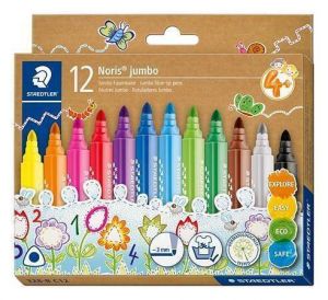 Fixy "Noris jumbo 328-B", 12 různých barev, sada, 3 mm, trojúhelníkové, omyvatelné, STAEDT