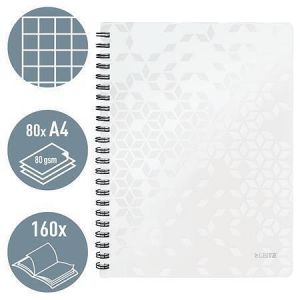 Spirálový sešit "Wow", bílá, čtverečkovaný, A4, 80 listů, LEITZ