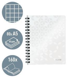 Spirálový sešit "Wow", bílá, čtverečkovaný, A5, 80 listů, LEITZ