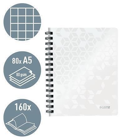 Spirálový sešit "Wow", bílá, čtverečkovaný, A5, 80 listů, LEITZ