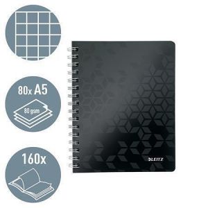Spirálový sešit "Wow", černá, čtverečkovaný, A5, 80 listů, LEITZ