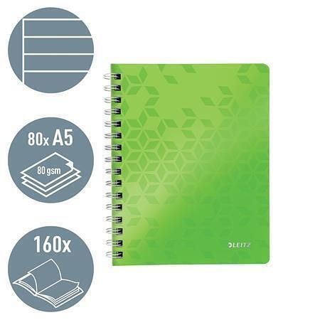 Spirálový sešit "Wow", zelená, linkovaný, A5, 80 listů, LEITZ