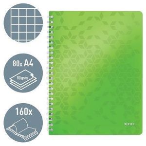 Spirálový sešit "Wow", zelená, čtverečkovaný, A4, 80 listů, LEITZ