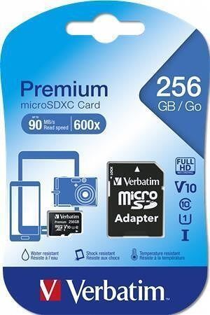 Paměťová karta "Premium", microSDXC, 256GB CL10/U1, s adaptérem, VERBATIM