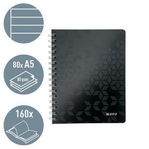 Spirálový sešit "Wow", černá, linkovaný, A5, 80 listů, LEITZ