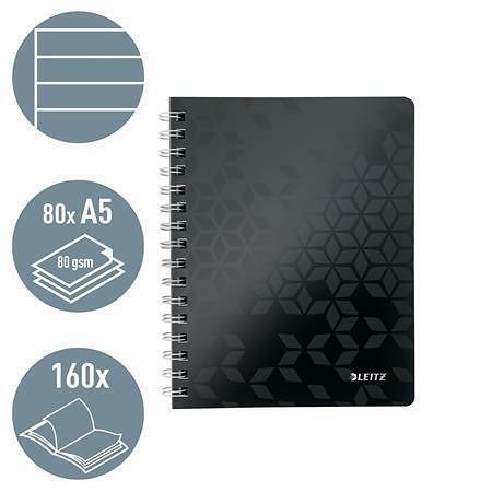 Spirálový sešit "Wow", černá, linkovaný, A5, 80 listů, LEITZ