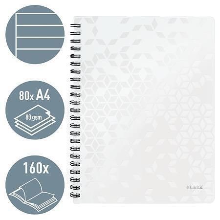 Spirálový sešit "Wow", bílá, linkovaný, A4, 80 listů, LEITZ