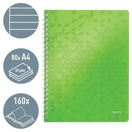 Spirálový sešit "Wow", zelená, linkovaný, A4, 80 listů, LEITZ