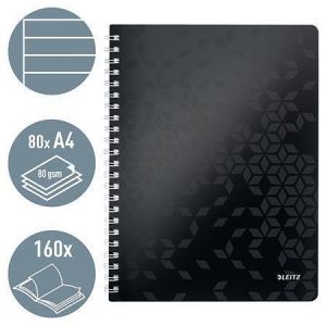 Spirálový sešit "Wow", černá, linkovaný, A4, 80 listů, LEITZ