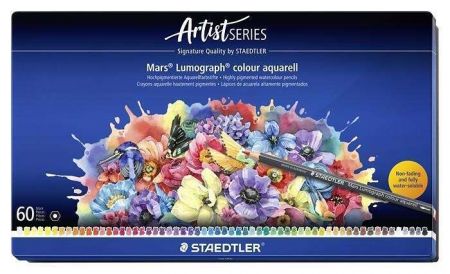 Akvarelové pastelky "Mars Lumograph 104", 60 barev, šestihranné, kovová krabička, STAEDTLE