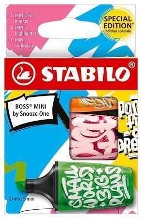 Sada zvýrazňovačů "Boss Mini Snooze One", 3 různé barvy (zelená, růžová, oranžová), 2-5 mm
