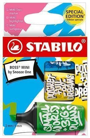 Sada zvýrazňovačů "Boss Mini Snooze One", 3 různé barvy (zelená, žlutá, modrá), 2-5 mm, ST