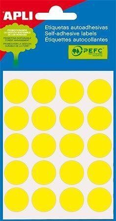 Etikety, žluté, kruhové, průměr 19 mm, 100 etiket/balení, APLI