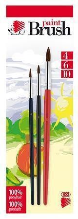 Sada štětců, 3ks, č. 4-6-10, dřevěné, ICO "Ježek" barevné