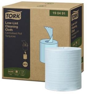 Čisticí utěrky "Low-Lint", tyrkysová, 1-vrstvé, systém W10, náhradní náplň, 4 role, TORK 1