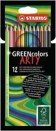 Pastelky "GreenColors ARTY", 12 různých barev, šestihranná, STABILO
