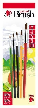 Sada štětců, 5ks, č. 2-4-6-8-10, dřevěné, ICO "Ježek" barevné