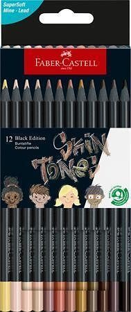 Barevné pastelky "Black Edition", 12 tělových barev, trojhranné, FABER-CASTELL 116414