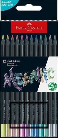 Barevné pastelky "Black Edition", 12 metalických barev, trojhranné, FABER-CASTELL 116415