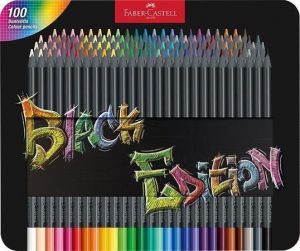 Barevné pastelky "Black Edition", 100 barev, trojhranné, kovová krabička, FABER-CASTELL 11