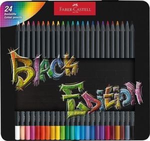 Barevné pastelky "Black Edition", 24 barev, trojhranné, kovová krabička, FABER-CASTELL 116