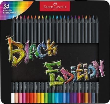 Barevné pastelky "Black Edition", 24 barev, trojhranné, kovová krabička, FABER-CASTELL 116