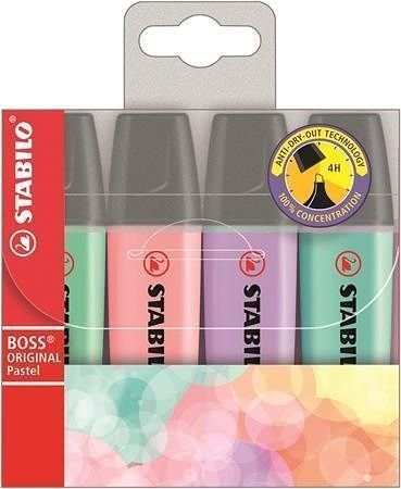 Zvýrazňovač "BOSS original Pastel", 4 pastelové barvy, 2-5mm, STABILO