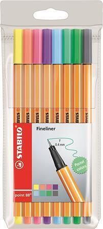 Linery "Point 88", sada, 8 různých pastelových barev, 0,4 mm, STABILO 
