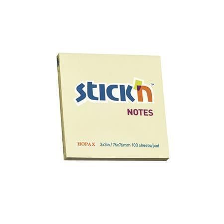Samolepicí bloček, pastelově žlutá, 76 x 76 mm, 100 listů, STICK N 21007