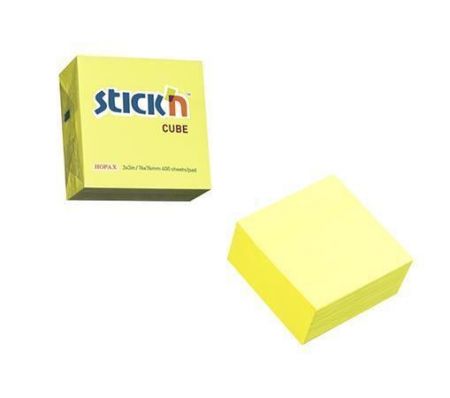 Samolepicí bloček, neonově žlutá, 76 x 76 mm, 400 listů, STICK N 21010