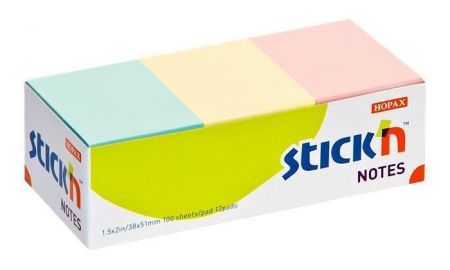 Samolepicí bloček, mix pastelový barev, 38 x 51 mm, 12x 100 listů, STICK N 21004