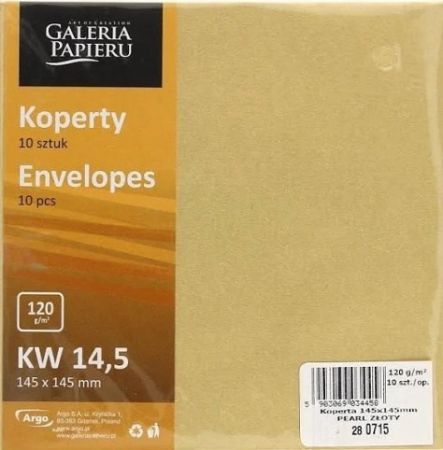 Ozdobné obálky Pearl - 14,5 x 14,5 cm, 120 g/m2, perleťové, zlaté, 10 ks