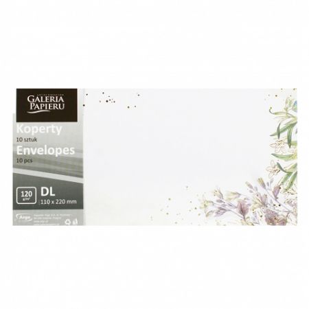 Ozdobné obálky hladké - DL, 120 g/m2, motiv metalických květin, 10 ks   