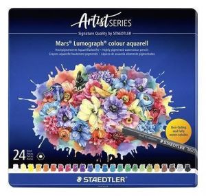 Akvarelové pastelky "Mars Lumograph 104", 24 barev, šestihranné, kovová krabička, STAEDTLE