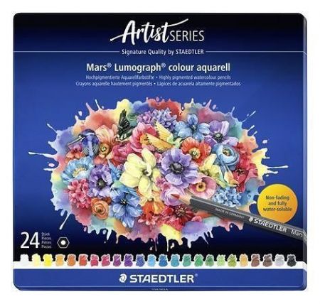 Akvarelové pastelky "Mars Lumograph 104", 24 barev, šestihranné, kovová krabička, STAEDTLE