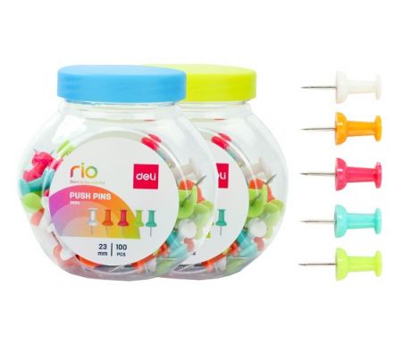 Připínáčky barevné dóza 100ks DELI E0054 mix