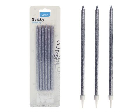 Svíčka 12ks PARTY GLITR stříbrná LUMA