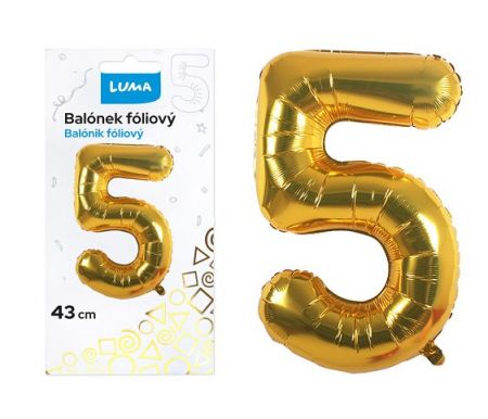 Balonek foliový č.5 zlatý 43cm LUMA