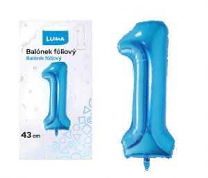 Balónek foliový č.1 MODRÝ 43 cm LUMA