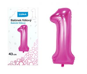 Balónek foliový č.1 RŮŽOVÝ 43 cm LUMA
