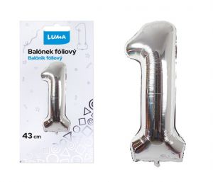 Balónek foliový č.1 STŘÍBRNÝ 43 cm LUMA
