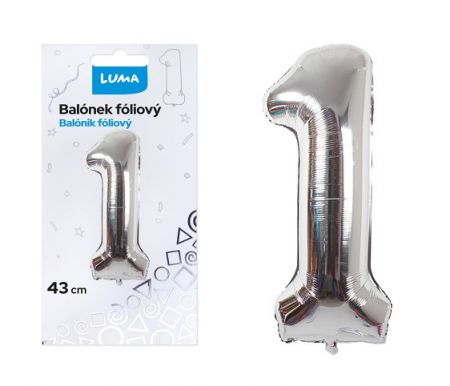 Balónek foliový č.1 STŘÍBRNÝ 43 cm LUMA