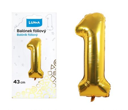 Balónek foliový č.1 ZLATÝ 43 cm LUMA