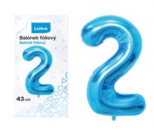 Balónek foliový č.2 MODRÝ 43 cm LUMA