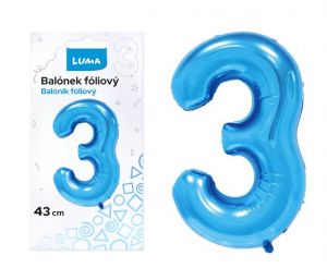 Balónek foliový č.3 MODRÝ 43 cm LUMA