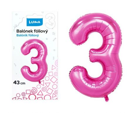 Balónek foliový č.3 RŮŽOVÝ 43 cm LUMA